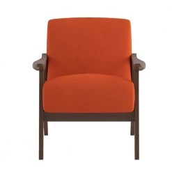 Lonita Orange Velvet Upholstered Solid Wood Walnut Finish Accent Chair by EVERGLADE HOME