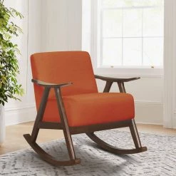 Bracco Orange Mid-Century Fabric Upholstery Solid Wood Rocking Chair by EVERGLADE HOME -EVERGLADE HOME Shop orange everglade home accent chairs lx 1034rn 1 31 1000