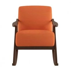 Bracco Orange Mid-Century Fabric Upholstery Solid Wood Rocking Chair by EVERGLADE HOME