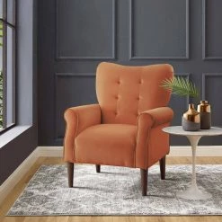 Cecily Orange Velvet Tufted Back Club Accent Chair by EVERGLADE HOME -EVERGLADE HOME Shop orange everglade home accent chairs lx 1046rn 1 31 1000