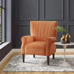 Carlson Orange Velvet Club Channel Tufted Back Accent Chair by EVERGLADE HOME 13 Carlson Orange Velvet Club Channel Tufted Back Accent Chair by EVERGLADE HOME -EVERGLADE HOME Shop orange everglade home accent chairs lx 1047rn 1 31 1000