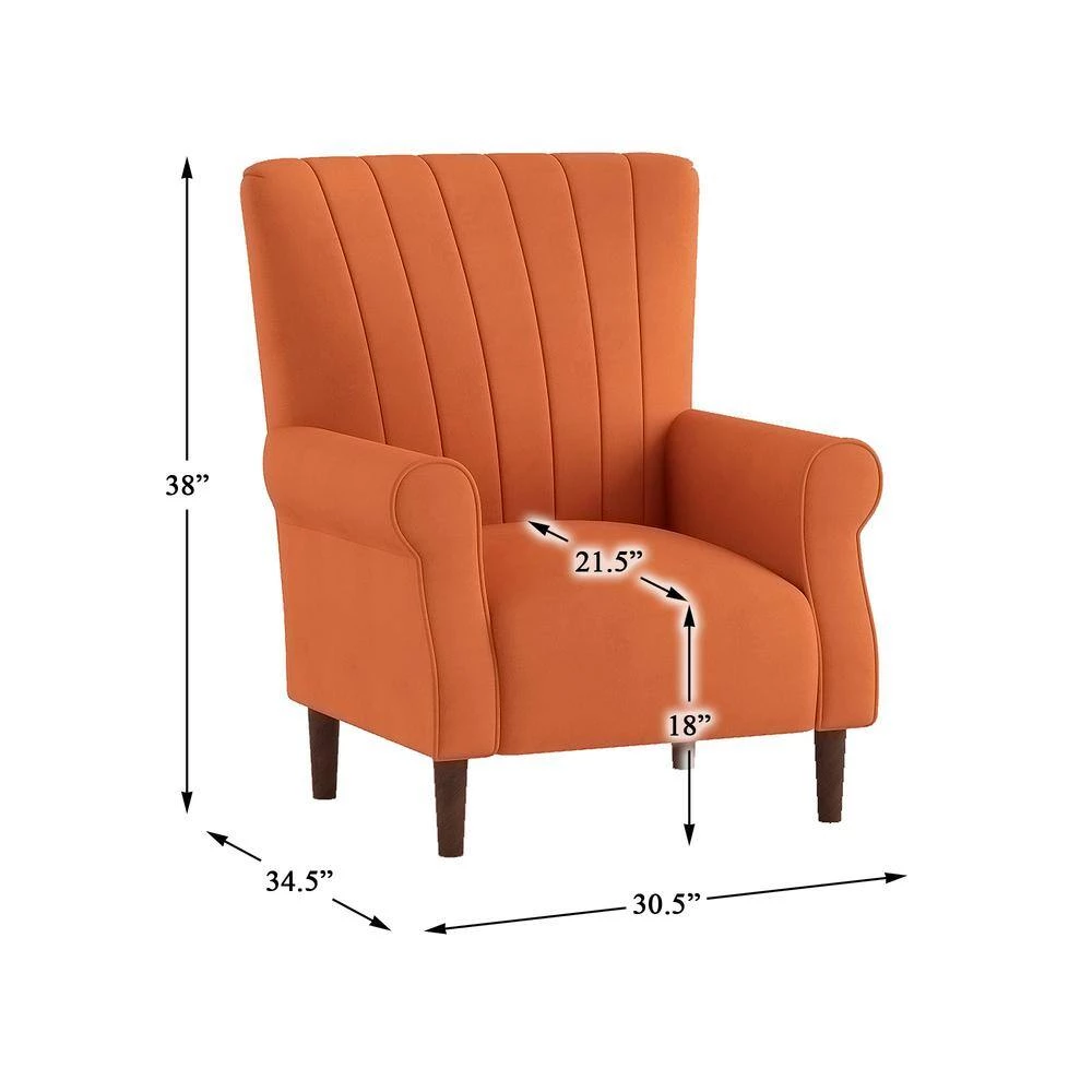 Carlson Orange Velvet Club Channel Tufted Back Accent Chair by EVERGLADE HOME 6 Carlson Orange Velvet Club Channel Tufted Back Accent Chair by EVERGLADE HOME - Image 6