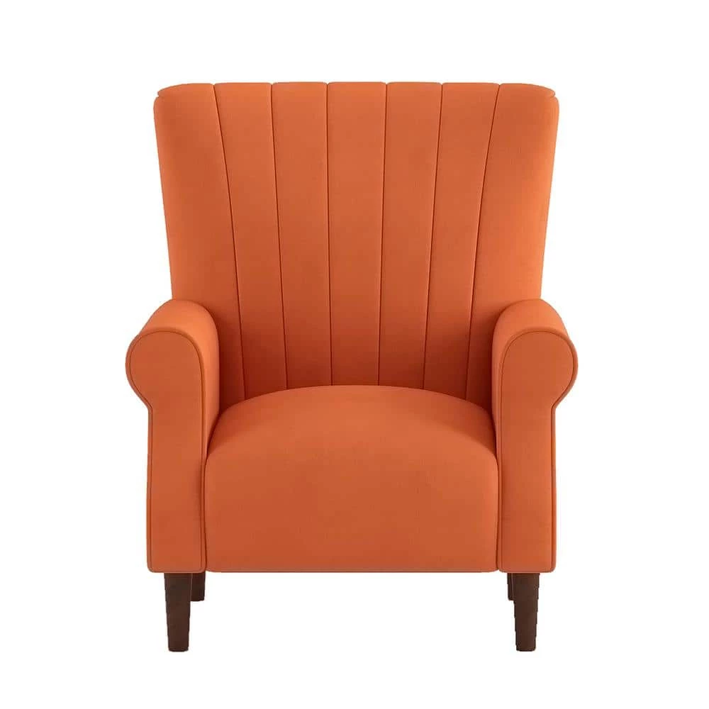 Carlson Orange Velvet Club Channel Tufted Back Accent Chair by EVERGLADE HOME 1 Carlson Orange Velvet Club Channel Tufted Back Accent Chair by EVERGLADE HOME