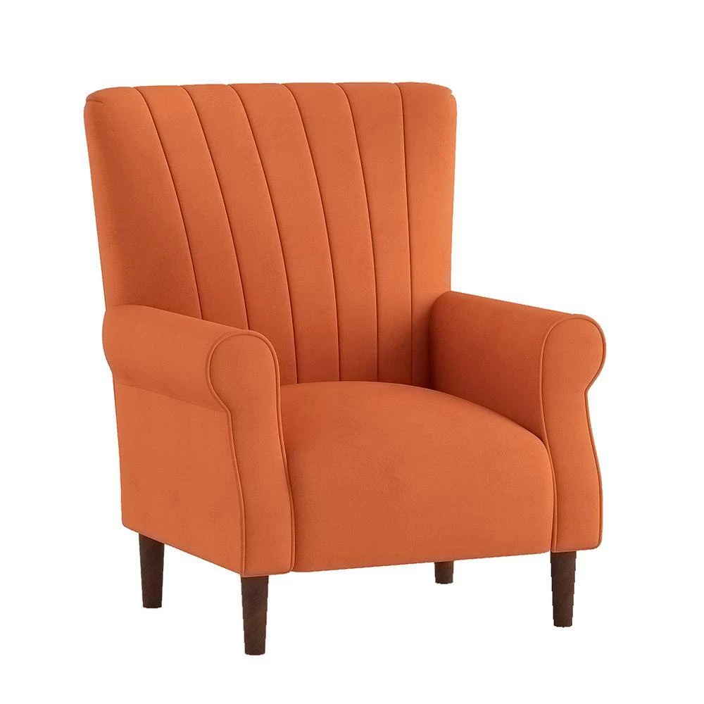 Carlson Orange Velvet Club Channel Tufted Back Accent Chair by EVERGLADE HOME 3 Carlson Orange Velvet Club Channel Tufted Back Accent Chair by EVERGLADE HOME - Image 3
