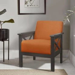 Savion Orange Textured Upholstery Solid Wood Frame Accent Arm Chair by EVERGLADE HOME -EVERGLADE HOME Shop orange everglade home accent chairs lx 1105rn 1 31 1000