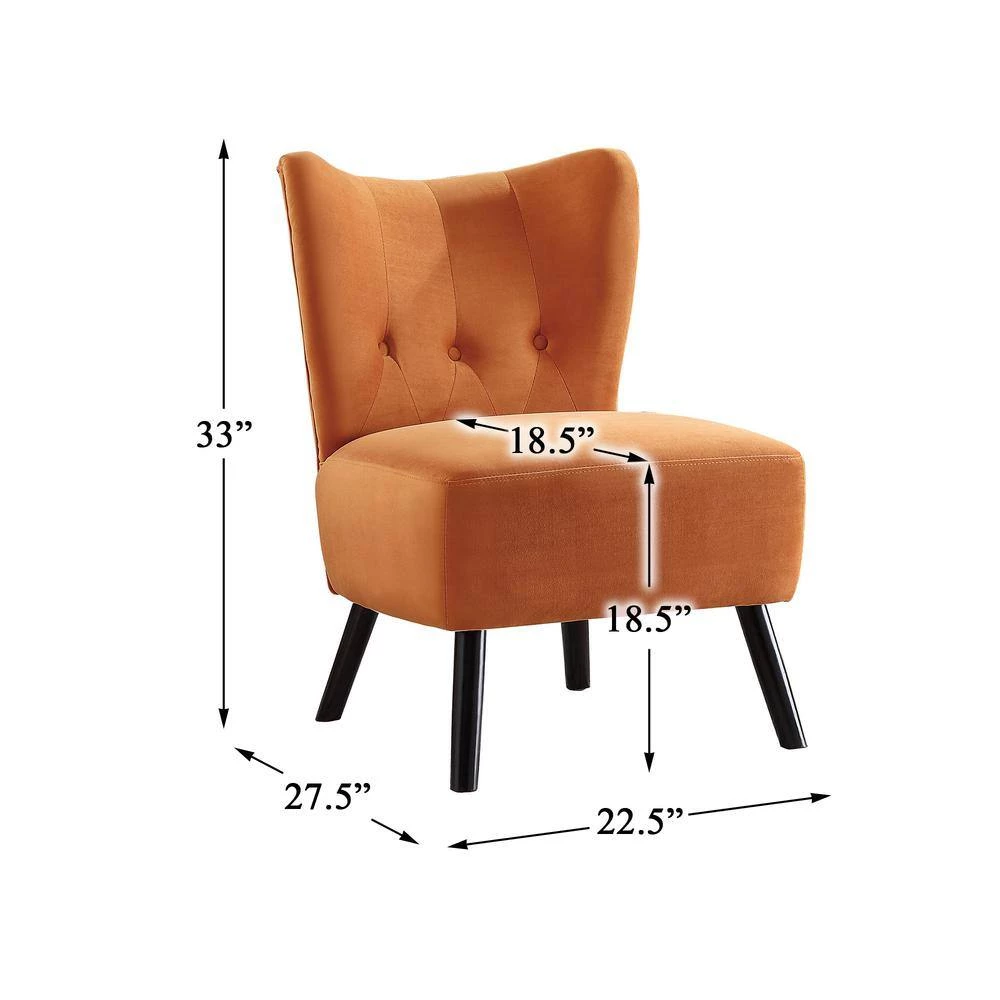 Shapel Orange Velvet Upholstery Tufted Back Accent Chair by EVERGLADE HOME 5 Shapel Orange Velvet Upholstery Tufted Back Accent Chair by EVERGLADE HOME - Image 5