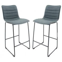 Brooklyn 29.9" Modern Leather Bar Stool With Black Iron Base & Footrest Set of 2 in Peacock Blue by Leisuremod