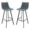Elland Modern 29.9" Upholstered Leather Bar Stool With Black Iron Legs & Footrest Set of 2 in Peacock Blue by Leisuremod
