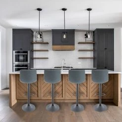 Tilbury Modern Adjustable Leather Bar Stool Black Iron Base With Footrest & 360-Degree Swivel Set of 2 in Peacock Blue by Leisuremod -EVERGLADE HOME Shop peacock blue leisuremod bar stools ts29bu2 31 1000