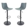 Tilbury Modern Adjustable Leather Bar Stool Black Iron Base With Footrest & 360-Degree Swivel Set of 2 in Peacock Blue by Leisuremod