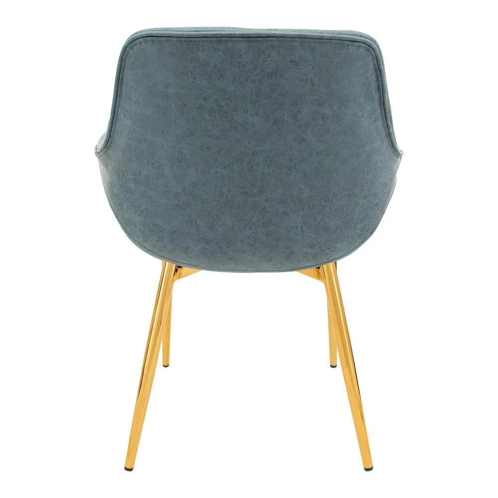 Markley Modern Leather Dining Arm Chair With Gold Metal Legs in Peacock Blue by Leisuremod 4 Markley Modern Leather Dining Arm Chair With Gold Metal Legs in Peacock Blue by Leisuremod - Image 4