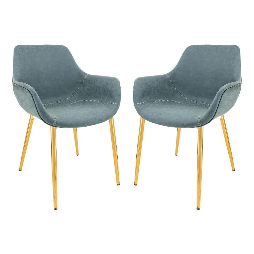 Markley Modern Leather Dining Arm Chair With Gold Metal Legs Set of 2 in Peacock Blue by Leisuremod 1 Markley Modern Leather Dining Arm Chair With Gold Metal Legs Set of 2 in Peacock Blue by Leisuremod