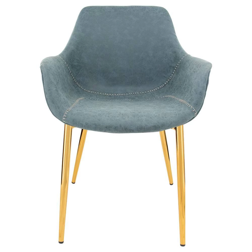 Markley Modern Leather Dining Arm Chair With Gold Metal Legs Set of 2 in Peacock Blue by Leisuremod 3 Markley Modern Leather Dining Arm Chair With Gold Metal Legs Set of 2 in Peacock Blue by Leisuremod - Image 3