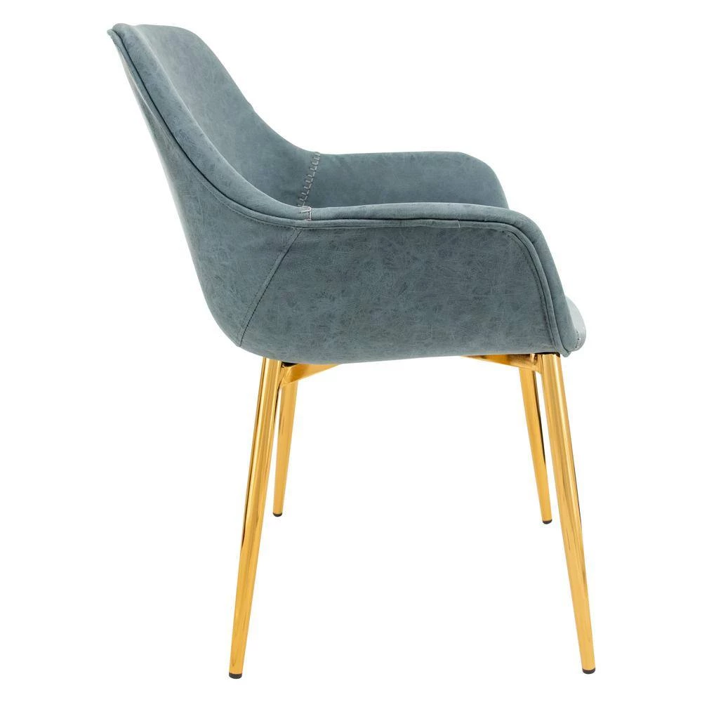 Markley Modern Leather Dining Arm Chair With Gold Metal Legs Set of 2 in Peacock Blue by Leisuremod 2 Markley Modern Leather Dining Arm Chair With Gold Metal Legs Set of 2 in Peacock Blue by Leisuremod - Image 2