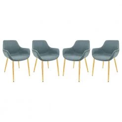 Markley Modern Leather Dining Arm Chair With Gold Metal Legs Set of 4 in Peacock Blue by Leisuremod