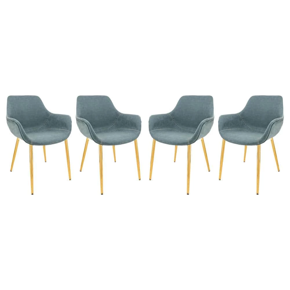 Markley Modern Leather Dining Arm Chair With Gold Metal Legs Set of 4 in Peacock Blue by Leisuremod 1 Markley Modern Leather Dining Arm Chair With Gold Metal Legs Set of 4 in Peacock Blue by Leisuremod