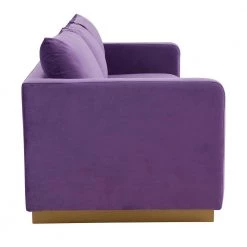 Nervo 83" Mid-Century Modern Upholstered Velvet 3-Seater Sofa With Gold Frame in Purple by Leisuremod -EVERGLADE HOME Shop purple leisuremod sofas couches ns83pu 1f 1000