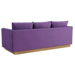 Nervo 83" Mid-Century Modern Upholstered Velvet 3-Seater Sofa With Gold Frame in Purple by Leisuremod -EVERGLADE HOME Shop purple leisuremod sofas couches ns83pu 44 1000