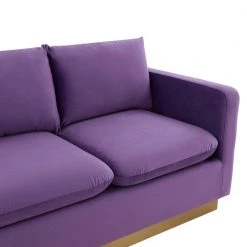 Nervo 83" Mid-Century Modern Upholstered Velvet 3-Seater Sofa With Gold Frame in Purple by Leisuremod -EVERGLADE HOME Shop purple leisuremod sofas couches ns83pu 4f 1000