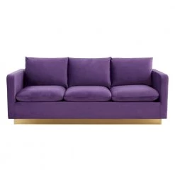 Nervo 83" Mid-Century Modern Upholstered Velvet 3-Seater Sofa With Gold Frame in Purple by Leisuremod -EVERGLADE HOME Shop purple leisuremod sofas couches ns83pu c3 1000