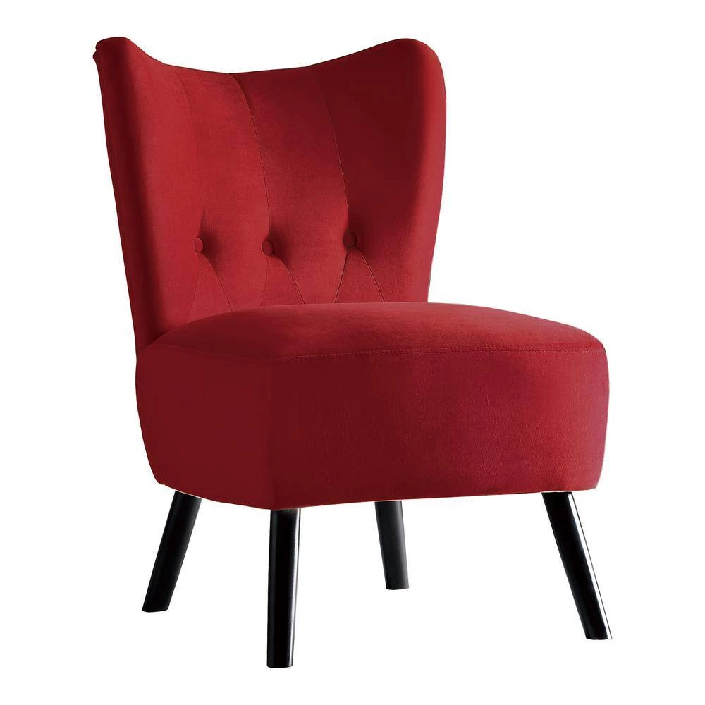Shapel Red Velvet Upholstery Tufted Back Accent Chair by EVERGLADE HOME 3 Shapel Red Velvet Upholstery Tufted Back Accent Chair by EVERGLADE HOME - Image 3