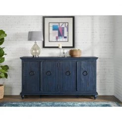 Garden District 65 in. Rustic Blue Solid Wood TV Stand, Fits Up to 70 in. TV with 4-Doors by Martin Svensson Home -EVERGLADE HOME Shop rustic blue martin svensson home tv stands 909185 4f 1000