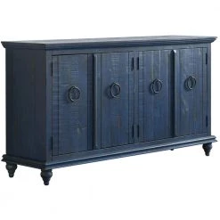 Garden District 65 in. Rustic Blue Solid Wood TV Stand, Fits Up to 70 in. TV with 4-Doors by Martin Svensson Home