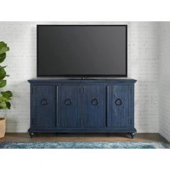 Garden District 65 in. Rustic Blue Solid Wood TV Stand, Fits Up to 70 in. TV with 4-Doors by Martin Svensson Home -EVERGLADE HOME Shop rustic blue martin svensson home tv stands 909185 c3 1000