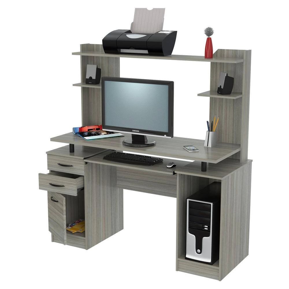 48.39 in. Smoke Oak Rectangular 2 -Drawer Computer Desk with Open Storage by Inval 7 48.39 in. Smoke Oak Rectangular 2 -Drawer Computer Desk with Open Storage by Inval - Image 7