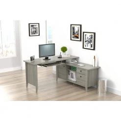 59 in. Smoke Oak L-Shaped 2 -Drawer Computer Desk with Keyboard Tray by Inval -EVERGLADE HOME Shop smoke oak inval computer desks et 3915 31 1000