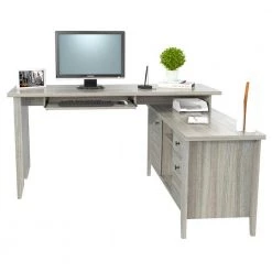59 in. Smoke Oak L-Shaped 2 -Drawer Computer Desk with Keyboard Tray by Inval -EVERGLADE HOME Shop smoke oak inval computer desks et 3915 40 1000