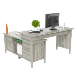 59 in. Smoke Oak L-Shaped 2 -Drawer Computer Desk with Keyboard Tray by Inval -EVERGLADE HOME Shop smoke oak inval computer desks et 3915 66 1000
