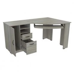 59.45 in. Smoke Oak Corner 2 -Drawer Computer Desk with Keyboard Tray by Inval