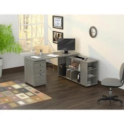 60 in. Smoke Oak L-Shaped 3 -Drawer Computer Desk with Open Storage by Inval -EVERGLADE HOME Shop smoke oak inval computer desks et 4515 31 1000