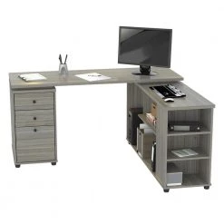 60 in. Smoke Oak L-Shaped 3 -Drawer Computer Desk with Open Storage by Inval -EVERGLADE HOME Shop smoke oak inval computer desks et 4515 40 1000