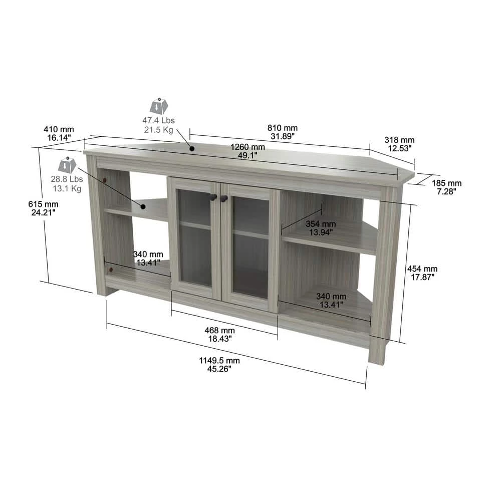 50 in. Smoked Oak Wood Corner TV Stand Fits TVs Up to 60 in. with Adjustable Shelves by Inval 6 50 in. Smoked Oak Wood Corner TV Stand Fits TVs Up to 60 in. with Adjustable Shelves by Inval - Image 6