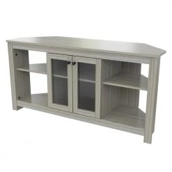 50 in. Smoked Oak Wood Corner TV Stand Fits TVs Up to 60 in. with Adjustable Shelves by Inval
