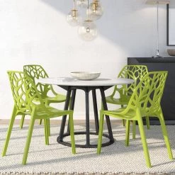 Cornelia Modern Spring Cut-Out Tree Design Stackable Dining Side Chair Solid Green (Set of 4) by Leisuremod -EVERGLADE HOME Shop solid green leisuremod dining chairs c18sg4 31 1000