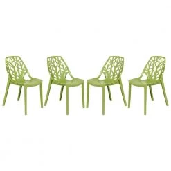 Cornelia Modern Spring Cut-Out Tree Design Stackable Dining Side Chair Solid Green (Set of 4) by Leisuremod