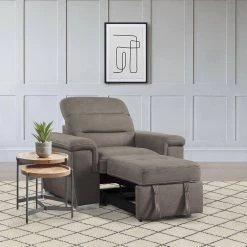 Wystan Taupe Textured Microfiber Accent Chair with Pull-out Ottoman by EVERGLADE HOME -EVERGLADE HOME Shop taupe everglade home accent chairs lx 9808stp 1 31 1000