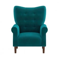 Cecily Teal Velvet Tufted Back Club Accent Chair by EVERGLADE HOME