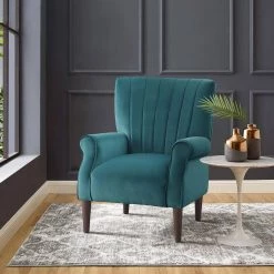 Carlson Teal Velvet Club Channel Tufted Back Accent Chair by EVERGLADE HOME -EVERGLADE HOME Shop teal everglade home accent chairs lx 1047tl 1 31 1000