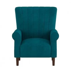 Carlson Teal Velvet Club Channel Tufted Back Accent Chair by EVERGLADE HOME