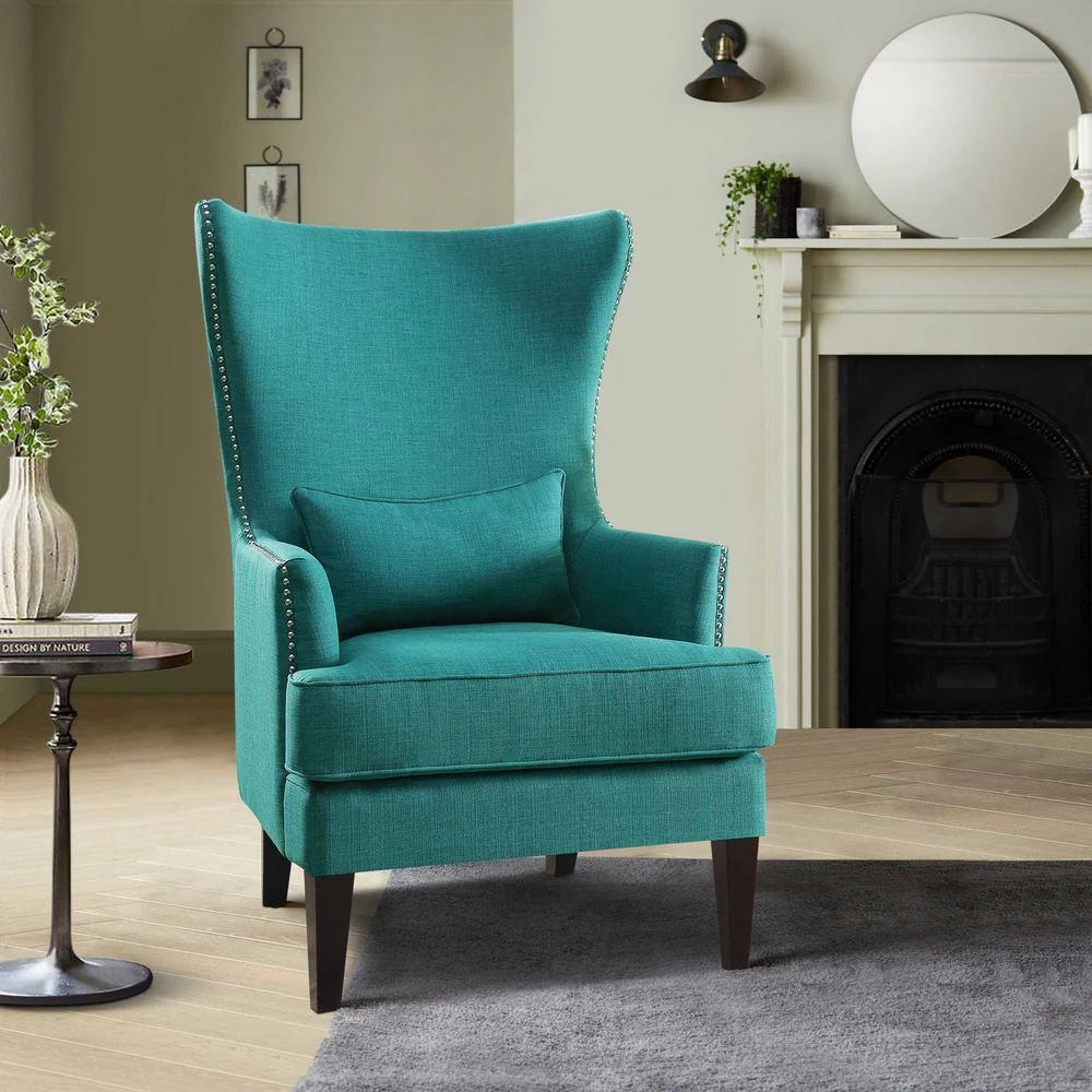 Rheit Teal Textured Upholstery Wingback Accent Chair by EVERGLADE HOME 7 Rheit Teal Textured Upholstery Wingback Accent Chair by EVERGLADE HOME - Image 7