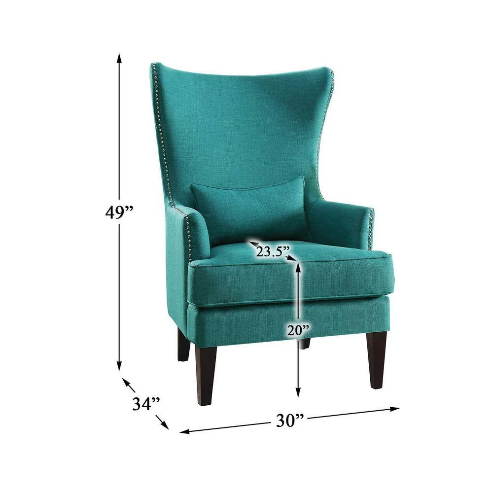 Rheit Teal Textured Upholstery Wingback Accent Chair by EVERGLADE HOME 6 Rheit Teal Textured Upholstery Wingback Accent Chair by EVERGLADE HOME - Image 6