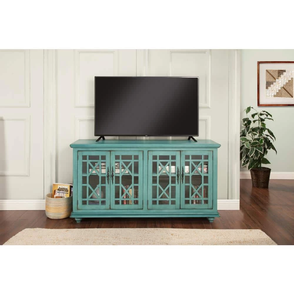 Elegant Teal Glass TV Stand Fits TVs Up to 65 in. with Cable Management by Martin Svensson Home 6 Elegant Teal Glass TV Stand Fits TVs Up to 65 in. with Cable Management by Martin Svensson Home - Image 6