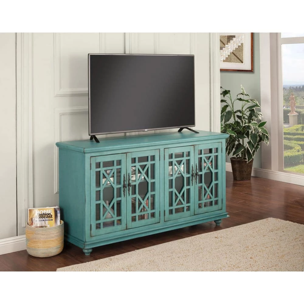 Elegant Teal Glass TV Stand Fits TVs Up to 65 in. with Cable Management by Martin Svensson Home 9 Elegant Teal Glass TV Stand Fits TVs Up to 65 in. with Cable Management by Martin Svensson Home - Image 9