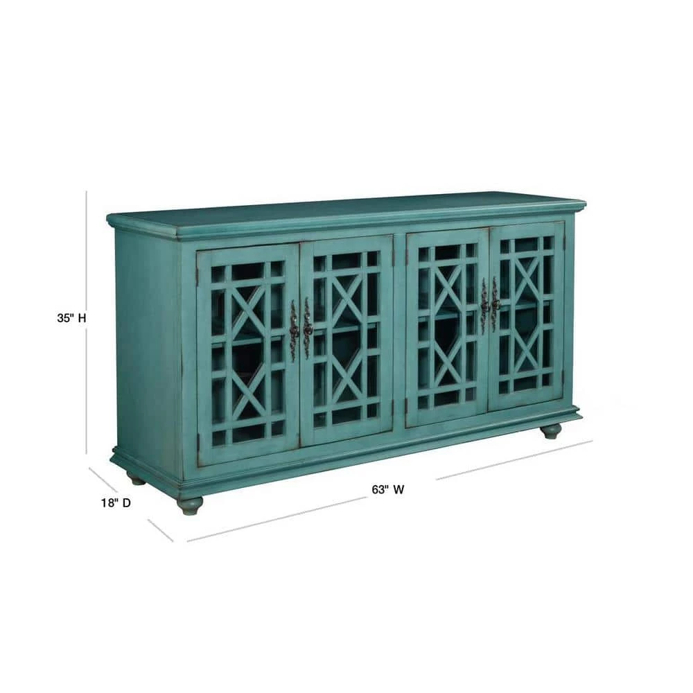 Elegant Teal Glass TV Stand Fits TVs Up to 65 in. with Cable Management by Martin Svensson Home 3 Elegant Teal Glass TV Stand Fits TVs Up to 65 in. with Cable Management by Martin Svensson Home - Image 3