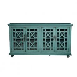 Elegant Teal Glass TV Stand Fits TVs Up to 65 in. with Cable Management by Martin Svensson Home