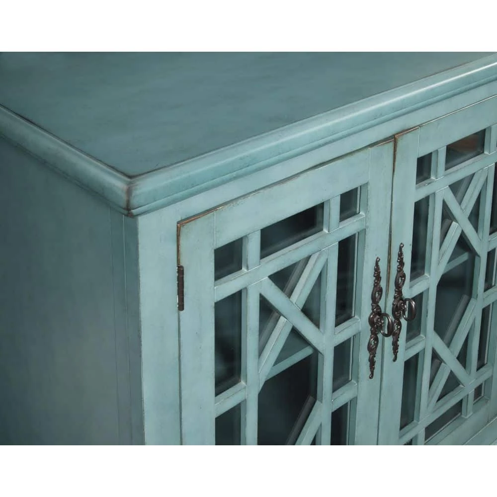 Elegant Teal Glass TV Stand Fits TVs Up to 65 in. with Cable Management by Martin Svensson Home 2 Elegant Teal Glass TV Stand Fits TVs Up to 65 in. with Cable Management by Martin Svensson Home - Image 2